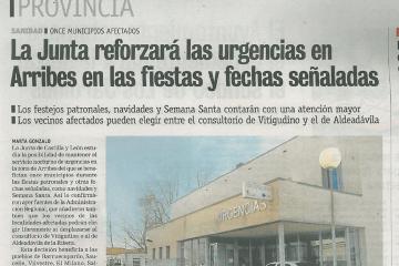La Junta reforzará las urgencias en Arribes en las fiestas y fechas señaladas  La Gaceta, 2 de octubre de 2012