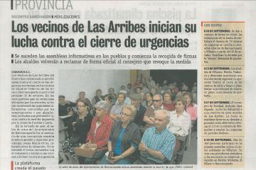 Los vencinos de Las Arribes inician su lucha contra el cierre de las urgencias  La Gaceta, 3 de octubre de 2012