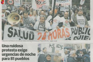Una ruidosa protesta exige urgencias de noche para 81 pueblos  El Norte de Castilla, 30 de DIC de 2012<br />
Interior
