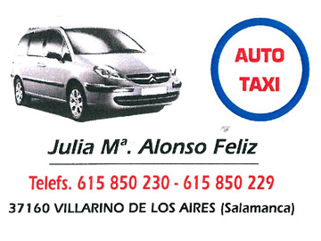 Auto Taxi Julia Mª Alonso Feliz      <b>Tfno: 615 850 230</b><br /><b>Tfno: 615 850 229</b>